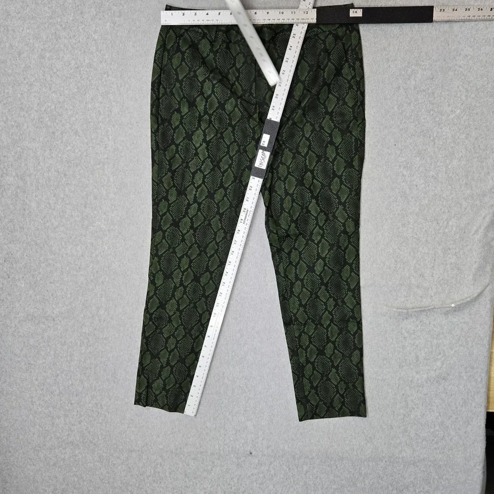 MICHAEL Kors Women Pants 8P Green Snakeskin Print Cropped Button 26